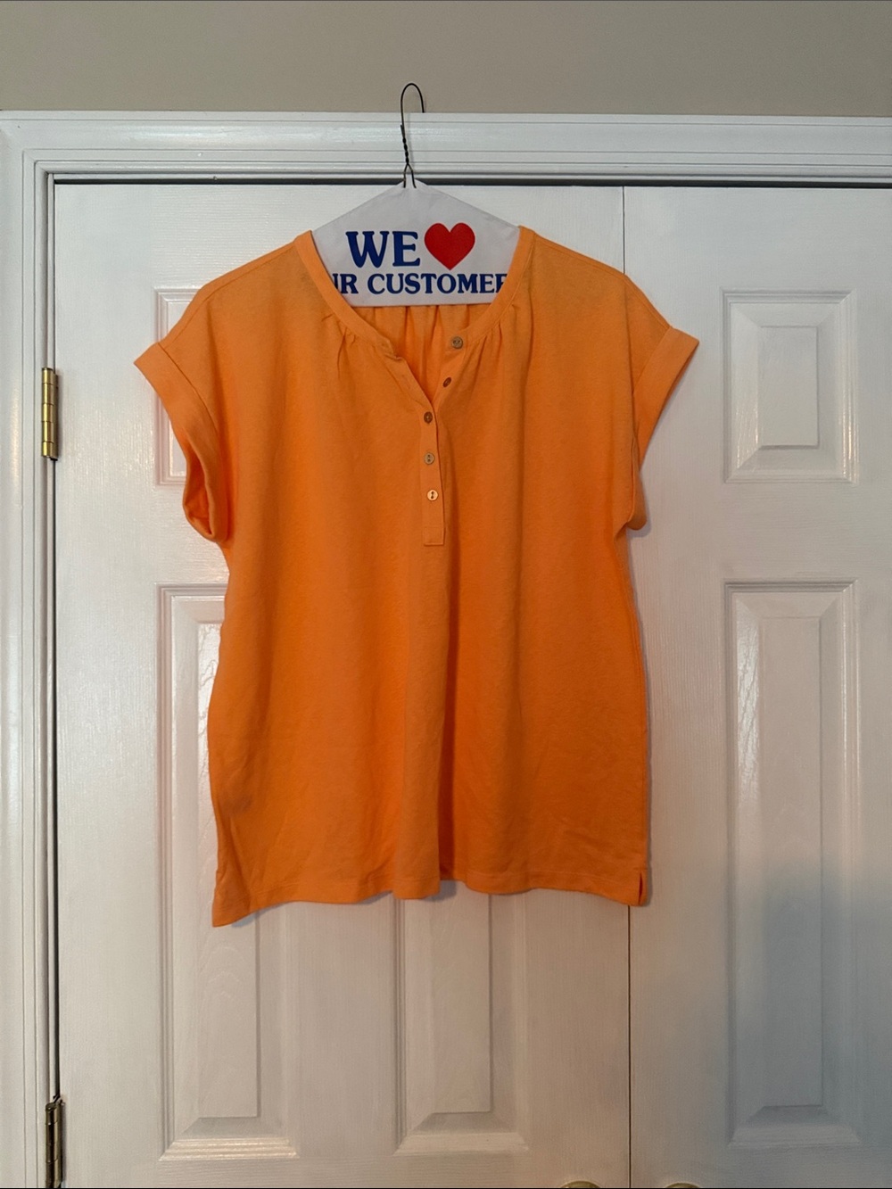 LOFT Orange Short-Sleeve Henley Top